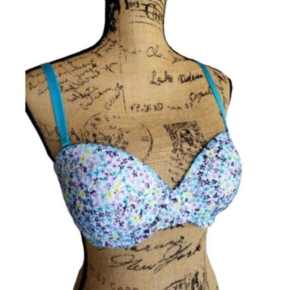 Victoria's Secret 34D Push Up Lace Multi-Way Bra Teal Sweetheart Festive Cottage - Picture 1 of 8
